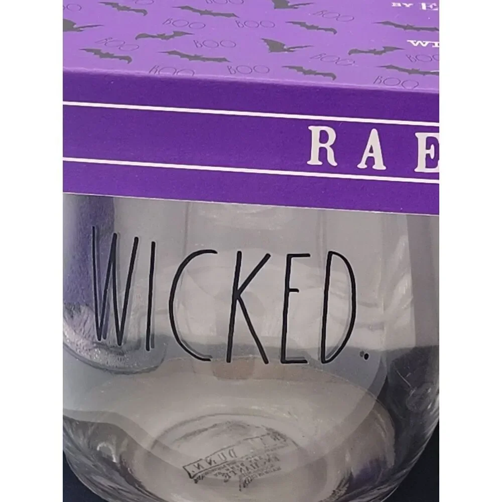 RAE DUNN Halloween Clear Stemless Wine Glasses WICKED and SPOOKY